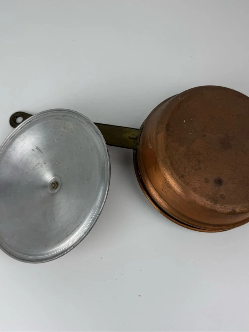 Vintage Copper Saucepan Lid Flat Brass Handle
